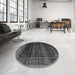 Round Traditional Charcoal Black Persian Rug in a Office, tr4025