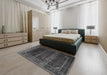 Traditional Charcoal Black Persian Rug in a Bedroom, tr4025