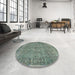 Round Traditional Dark Sea Green Persian Rug in a Office, tr4026