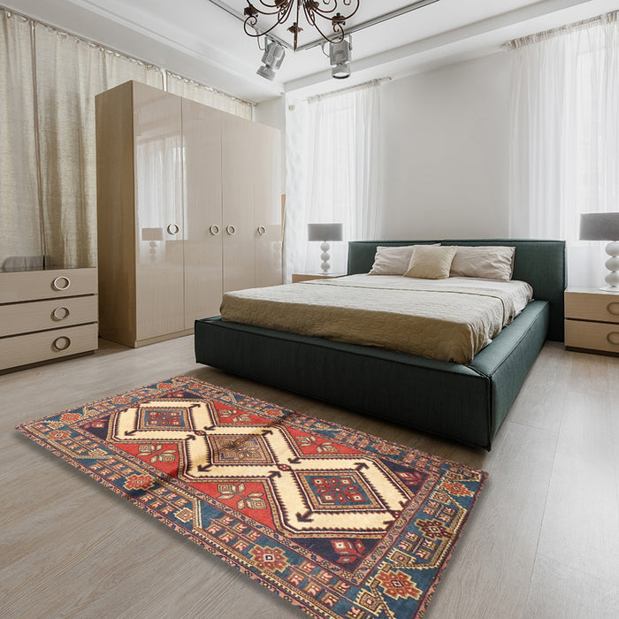 Traditional Brown Red Persian Rug in a Bedroom, tr4028