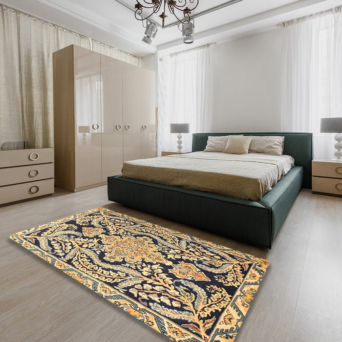Machine Washable Traditional Coffee Brown Rug in a Bedroom, wshtr4029