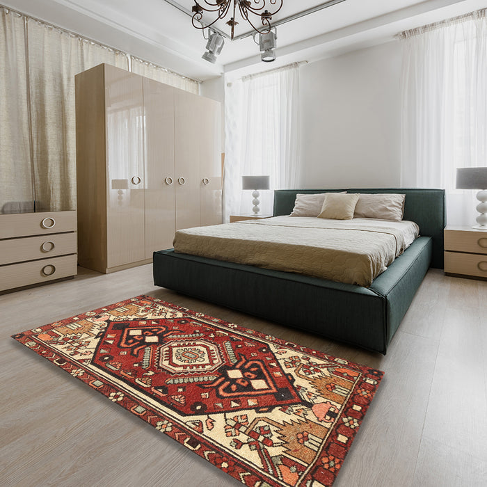 Machine Washable Traditional Tomato Red Rug in a Bedroom, wshtr402