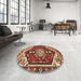 Round Machine Washable Traditional Tomato Red Rug in a Office, wshtr402