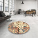 Round Machine Washable Traditional Sienna Brown Rug in a Office, wshtr4030