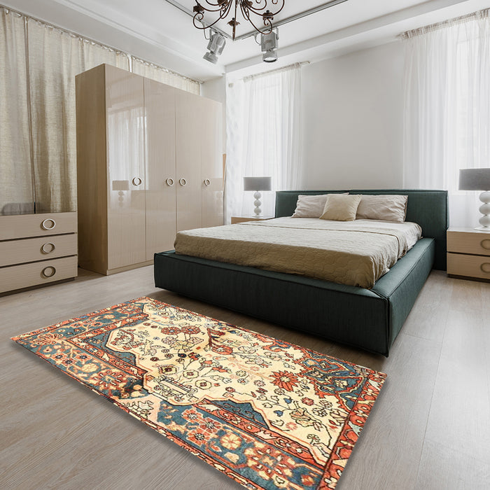 Traditional Sienna Brown Persian Rug in a Bedroom, tr4030