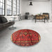 Round Traditional Red Persian Rug in a Office, tr4031
