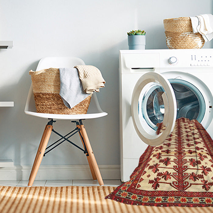 Machine Washable Traditional Sand Brown Rug in a Washing Machine, wshtr4033