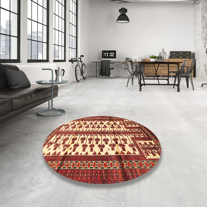 Round Traditional Sand Brown Persian Rug in a Office, tr4033