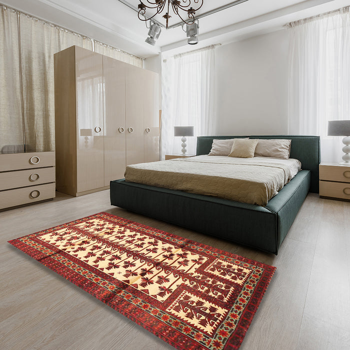 Traditional Sand Brown Persian Rug in a Bedroom, tr4033
