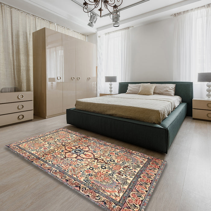 Machine Washable Traditional Sienna Brown Rug in a Bedroom, wshtr4034