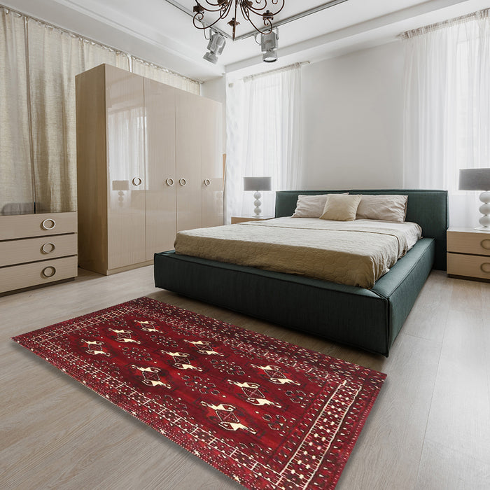 Machine Washable Traditional Chestnut Brown Rug in a Bedroom, wshtr4036