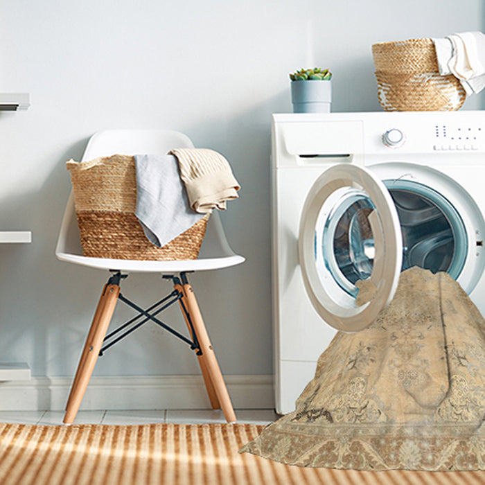 Machine Washable Traditional Brown Gold Rug in a Washing Machine, wshtr4038