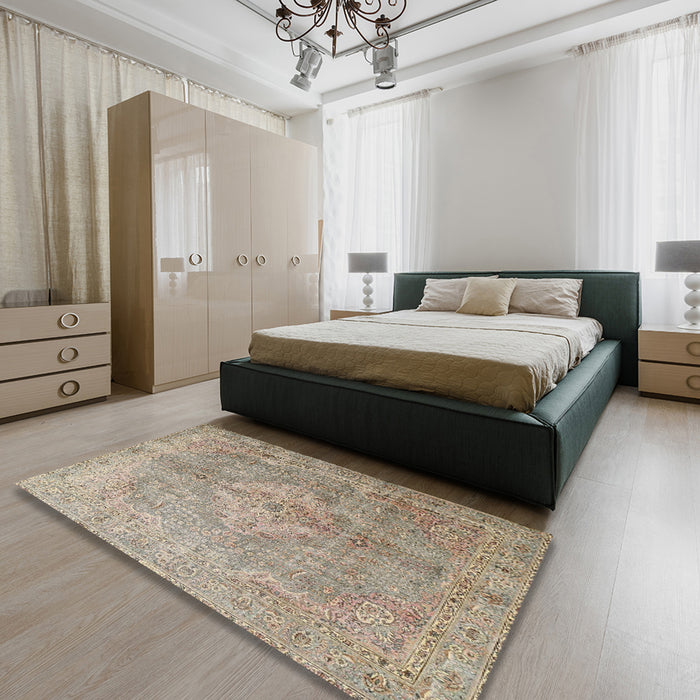 Traditional Dark Almond Brown Persian Rug in a Bedroom, tr4039