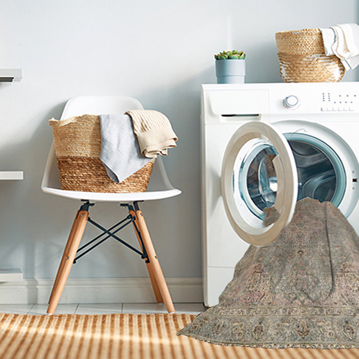 Machine Washable Traditional Dark Almond Brown Rug in a Washing Machine, wshtr4039