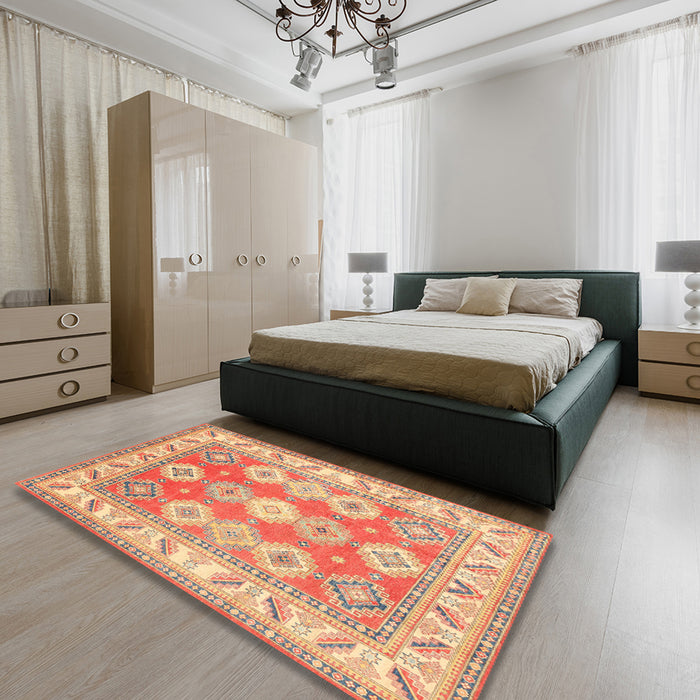 Traditional Red Geometric Rug in a Bedroom, tr403