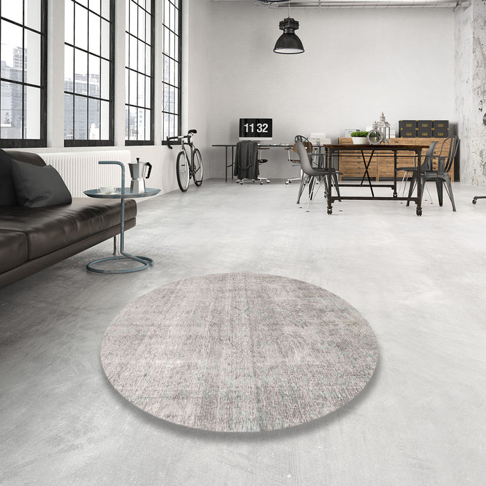 Round Traditional Dark Gray Persian Rug in a Office, tr4043