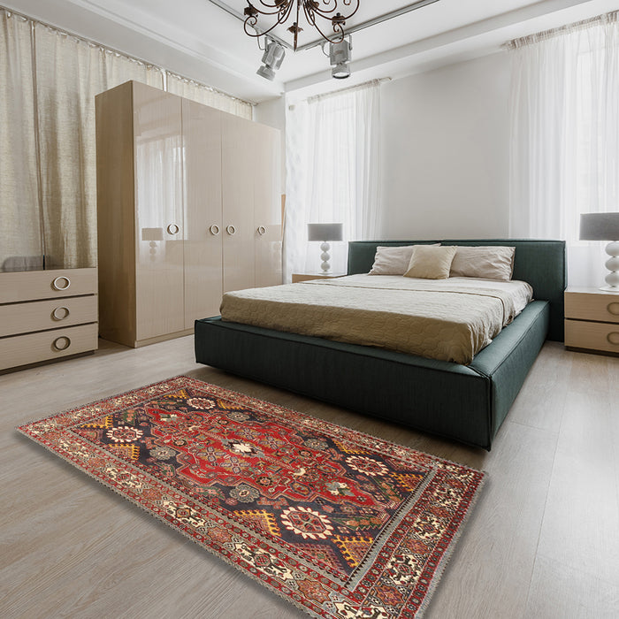 Machine Washable Traditional Tomato Red Rug in a Bedroom, wshtr4045