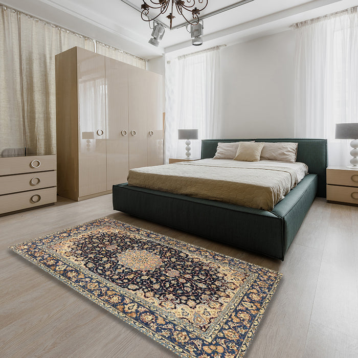 Machine Washable Traditional Taupe Brown Rug in a Bedroom, wshtr4047