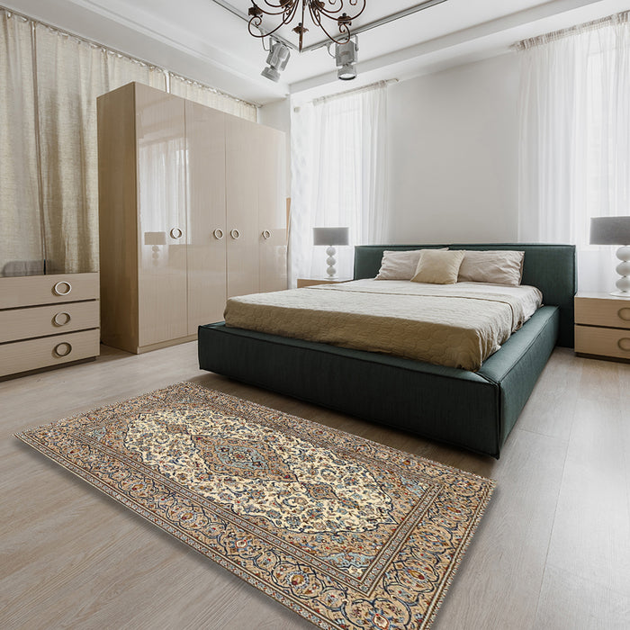 Traditional Reddish Brown Persian Rug in a Bedroom, tr4048