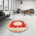 Round Machine Washable Traditional Fire Red Rug in a Office, wshtr4049