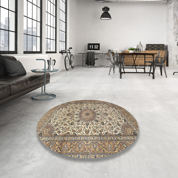 Round Traditional Brown Persian Rug in a Office, tr4050