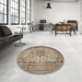 Round Machine Washable Traditional Brown Rug in a Office, wshtr4050