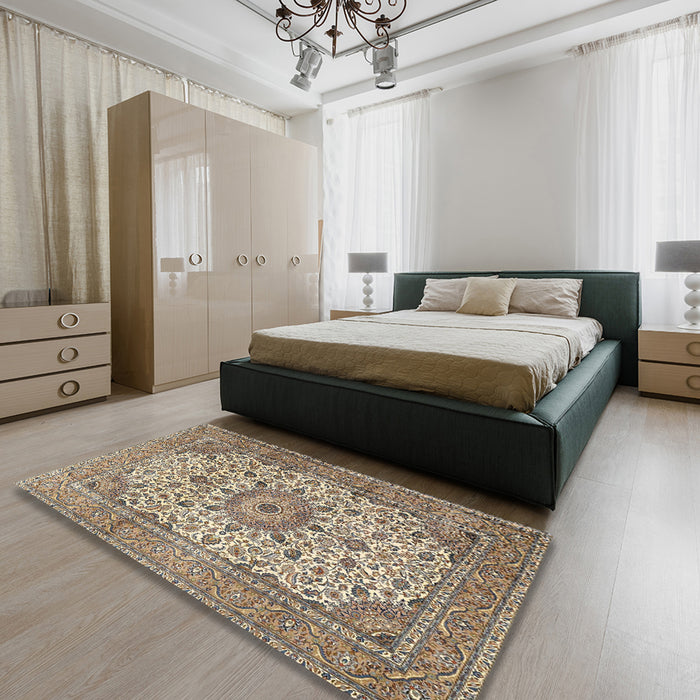 Traditional Brown Persian Rug in a Bedroom, tr4050