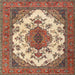 Round Machine Washable Traditional Brown Red Rug, wshtr4051