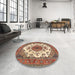 Round Machine Washable Traditional Brown Red Rug in a Office, wshtr4051