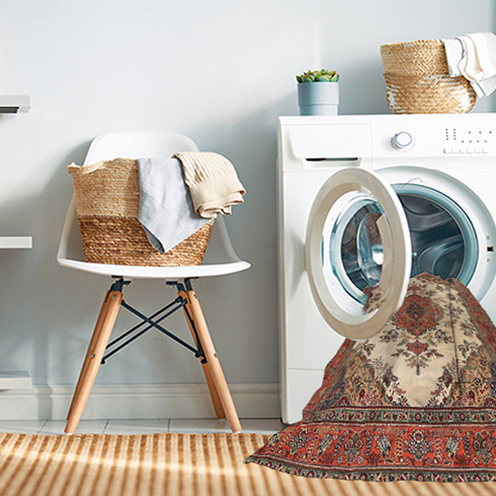 Machine Washable Traditional Brown Red Rug in a Washing Machine, wshtr4051