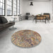 Round Machine Washable Traditional Chestnut Brown Rug in a Office, wshtr4052