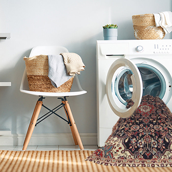 Machine Washable Traditional Light Copper Gold Rug in a Washing Machine, wshtr4053