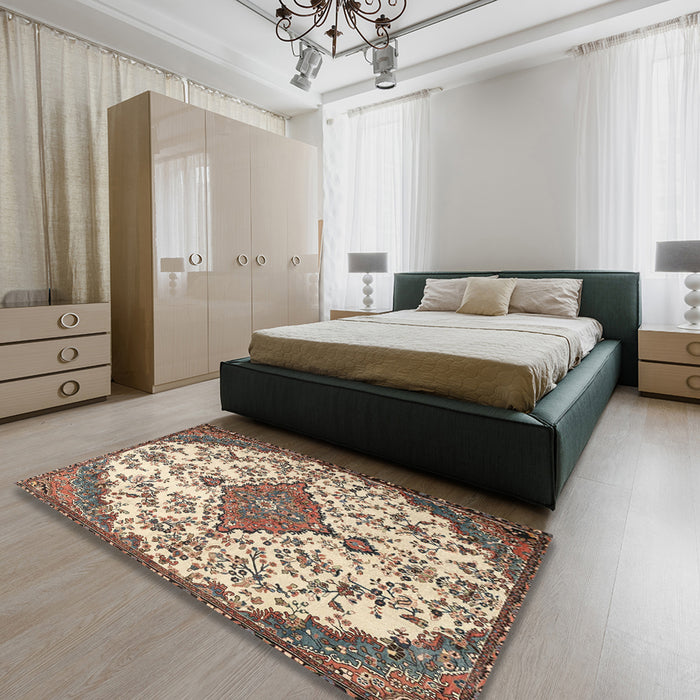 Traditional Reddish Brown Persian Rug in a Bedroom, tr4056