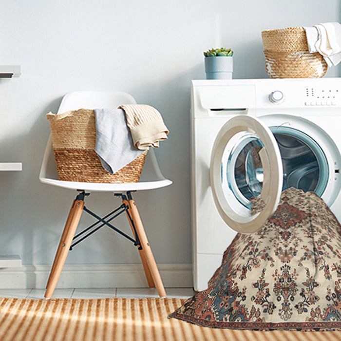 Machine Washable Traditional Sepia Brown Rug in a Washing Machine, wshtr4056