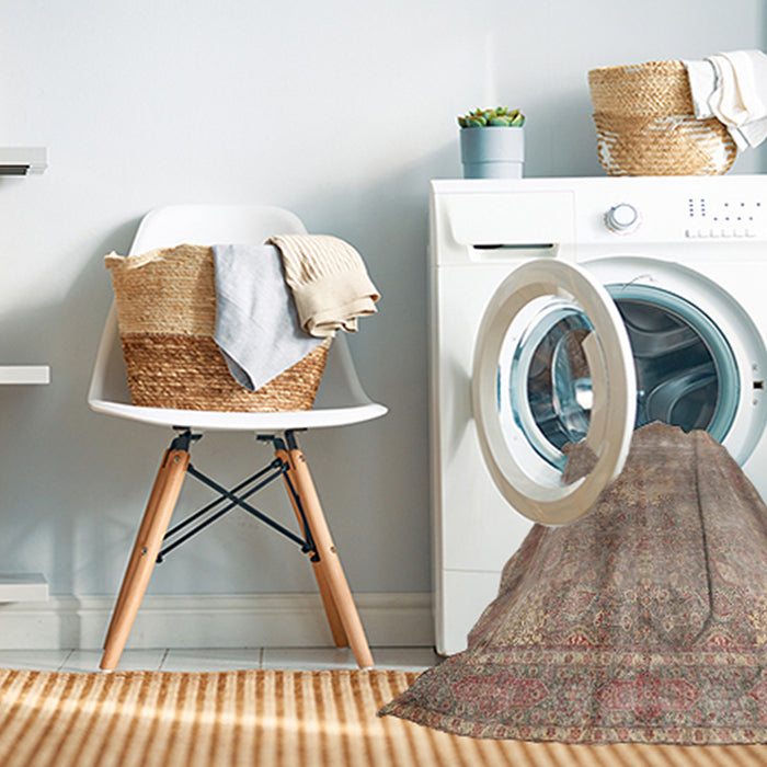 Machine Washable Traditional Dark Gold Brown Rug in a Washing Machine, wshtr4059