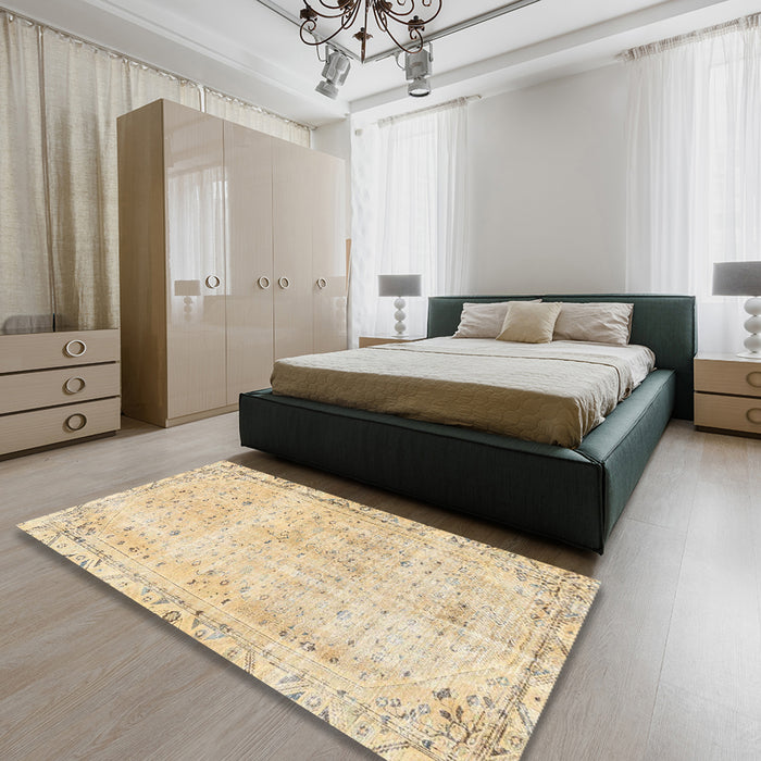 Traditional Sandy Brown Persian Rug in a Bedroom, tr4062