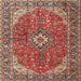 Round Machine Washable Traditional Tomato Red Rug, wshtr4064