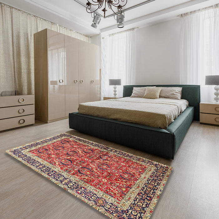 Traditional Fire Brick Red Persian Rug in a Bedroom, tr4065