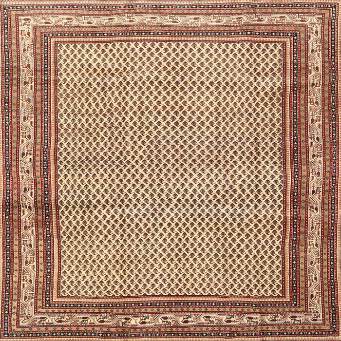 Round Machine Washable Traditional Brown Red Rug, wshtr4066