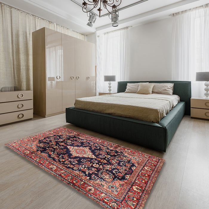 Machine Washable Traditional Orange Salmon Pink Rug in a Bedroom, wshtr4069