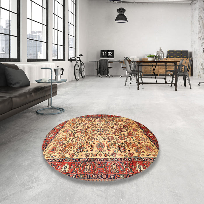 Round Traditional Fire Brick Red Persian Rug in a Office, tr406
