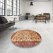 Round Traditional Fire Brick Red Persian Rug in a Office, tr406