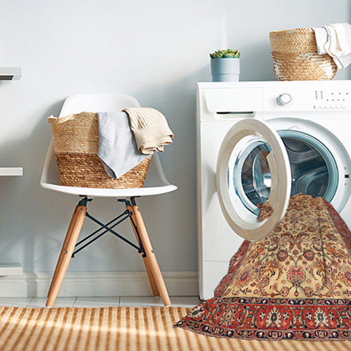 Machine Washable Traditional Fire Brick Red Rug in a Washing Machine, wshtr406