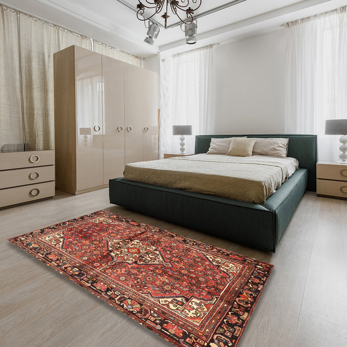 Machine Washable Traditional Saffron Red Rug in a Bedroom, wshtr4073