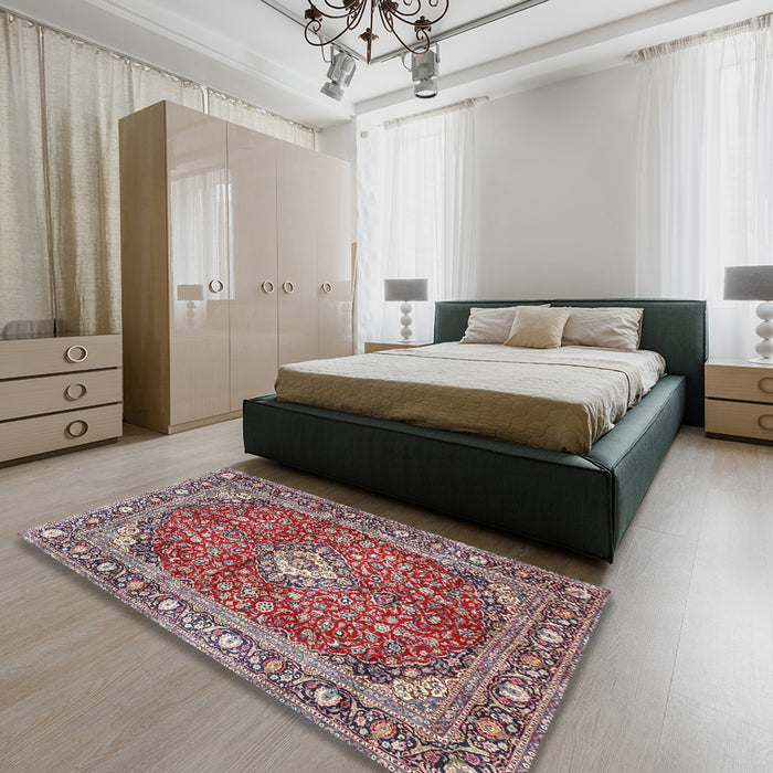 Machine Washable Traditional Tan Brown Rug in a Bedroom, wshtr4079