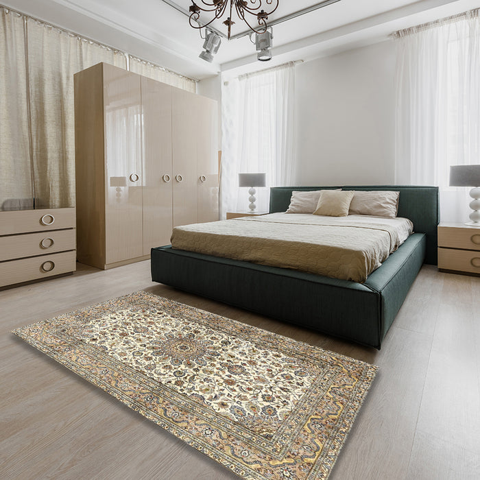 Traditional Brown Persian Rug in a Bedroom, tr4080