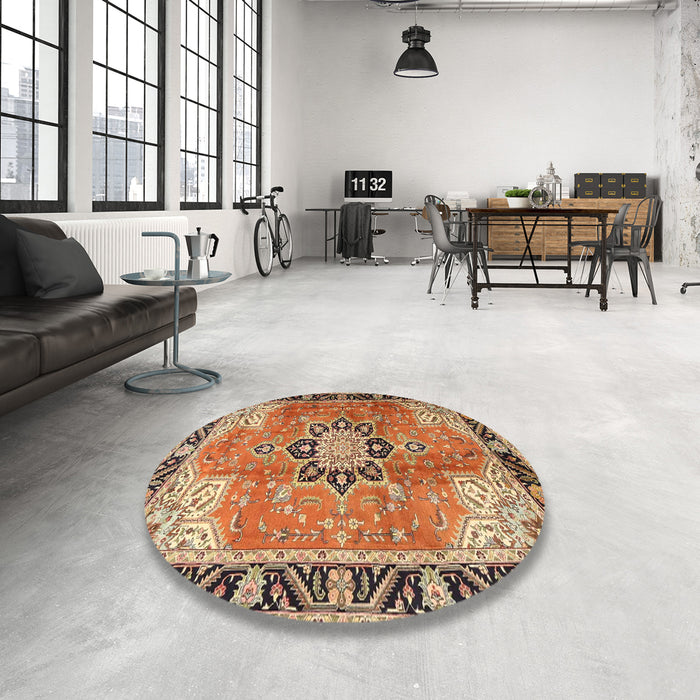 Round Traditional Mahogany Brown Persian Rug in a Office, tr4081