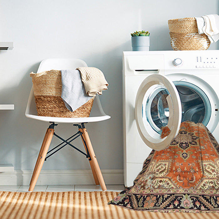 Machine Washable Traditional Mahogany Brown Rug in a Washing Machine, wshtr4081