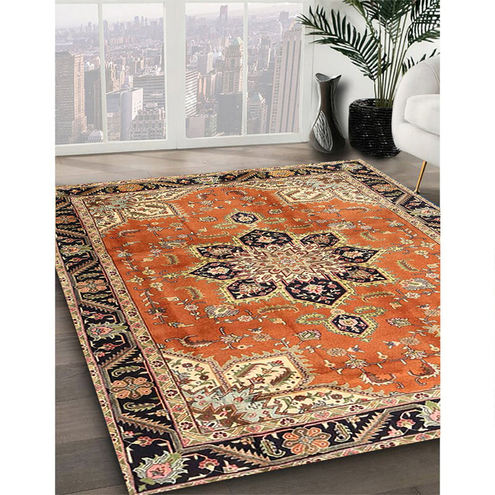Traditional Mahogany Brown Persian Rug in Family Room, tr4081