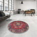 Round Machine Washable Traditional Rosy Pink Rug in a Office, wshtr4083